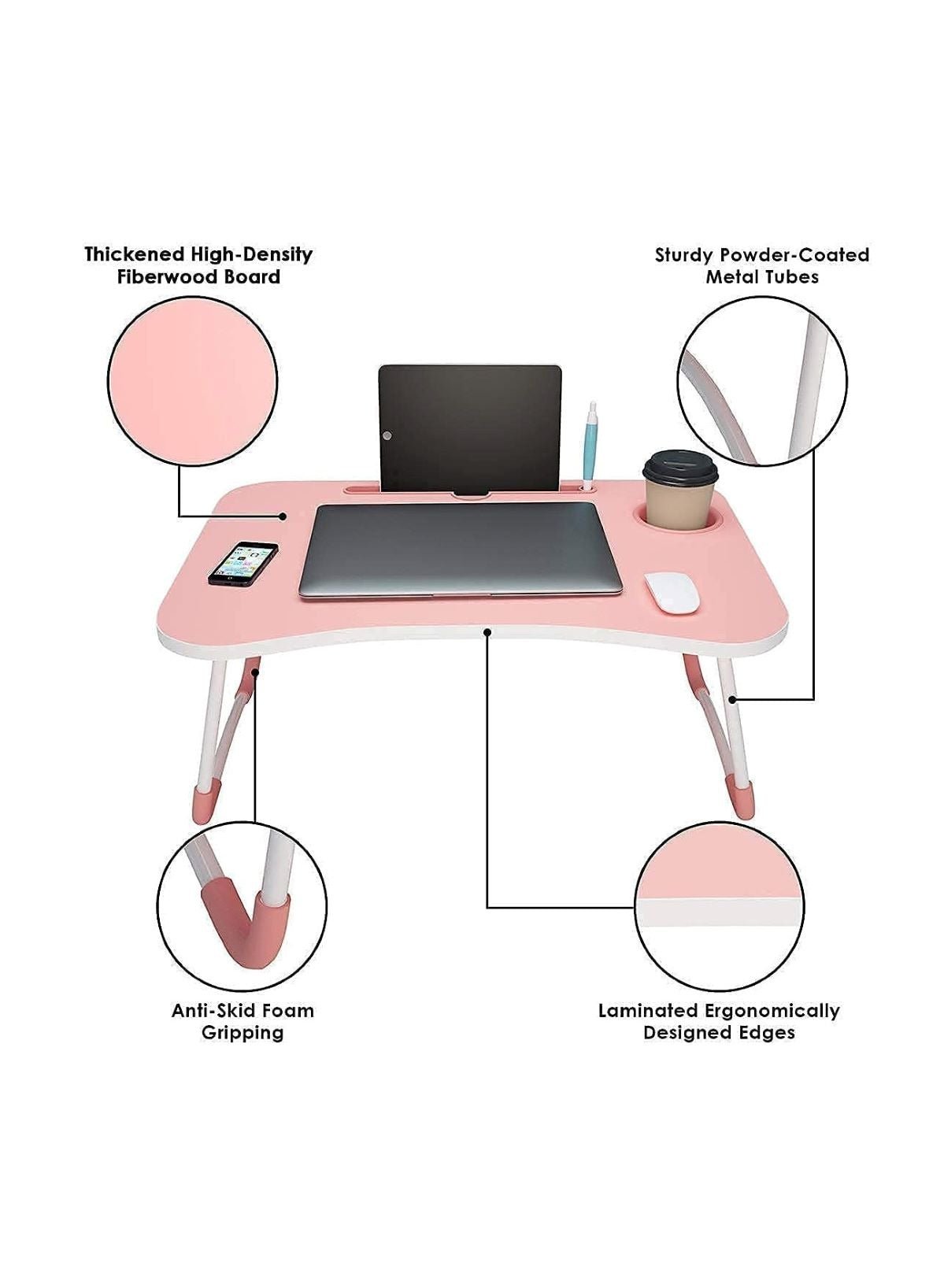 Huitich foldable laptop desk UAE in pink with high-density fiberwood board and sturdy metal tubes