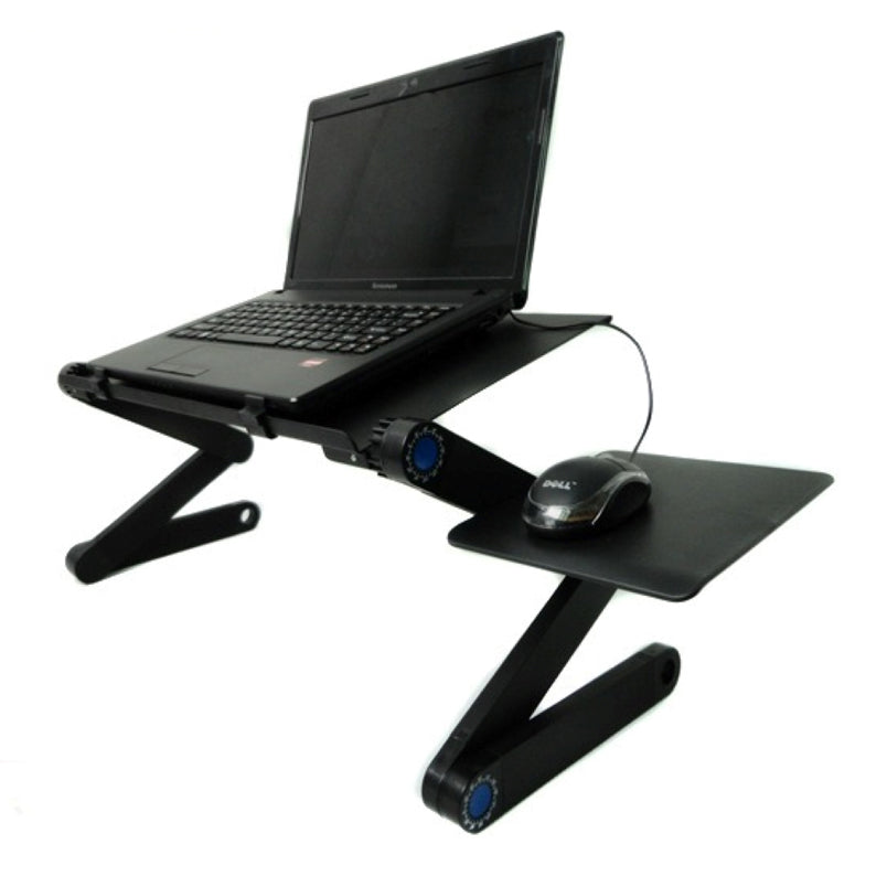 Huitich foldable laptop desk with mouse stand holding a laptop and a wired mouse on a white background