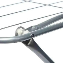 Foldable metal laundry rack close-up of support bar and clips