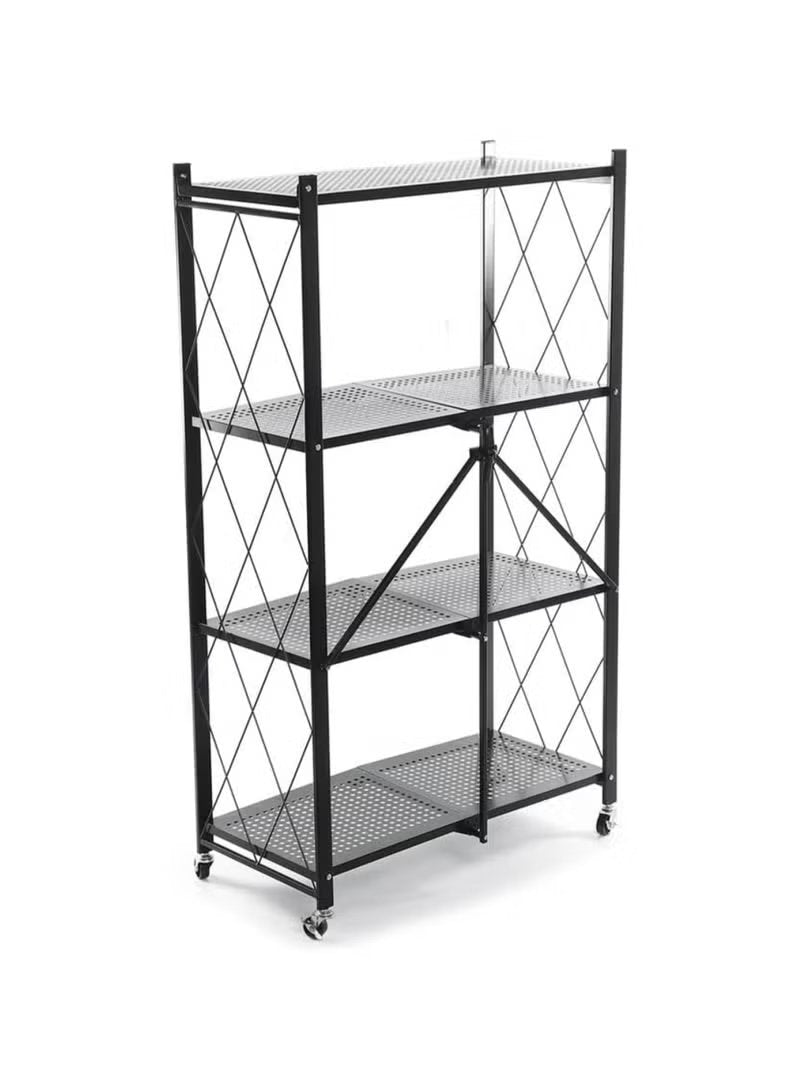 Huitich foldable metal garage shelving unit with four perforated shelves and caster wheels