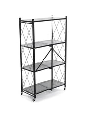 Huitich foldable metal garage shelving unit with four perforated shelves and caster wheels