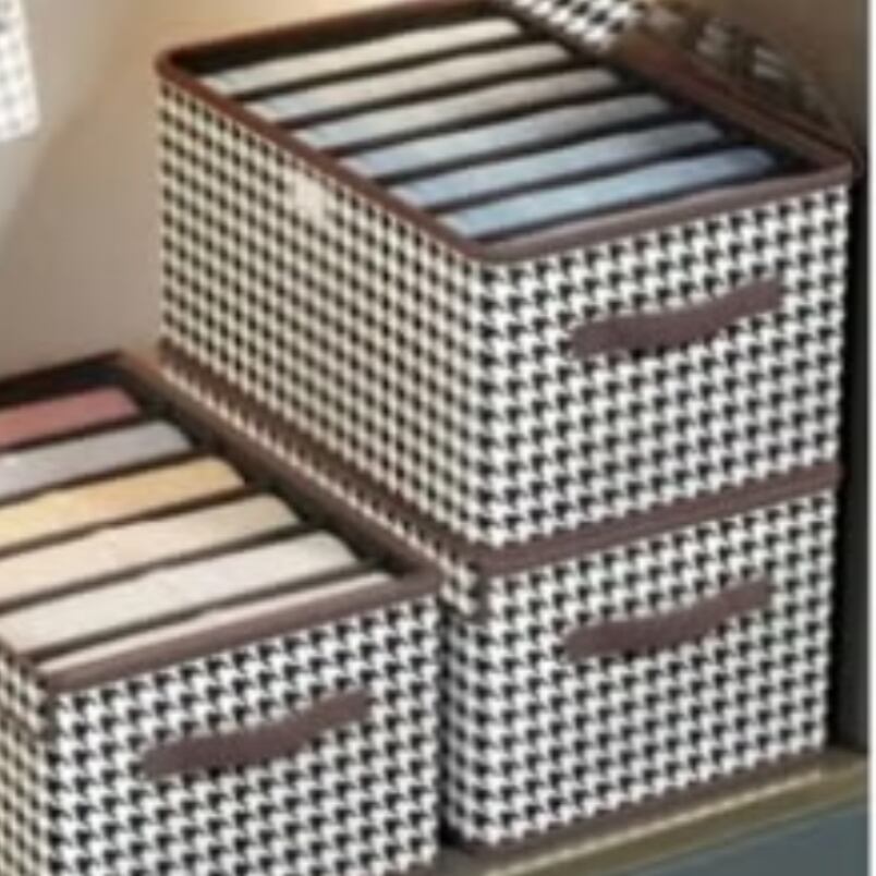 Huitich foldable storage box with lid in black and white houndstooth pattern for organized storage
