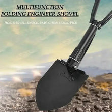 Folding survival shovel, black spade blade with serrated edge and metal handle
