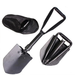 Huitich foldable survival shovel in black metal with carrying pouch for outdoor camping and emergency use