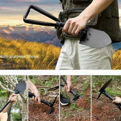 Huitich foldable survival shovel in use for digging and gardening outdoors with compact design