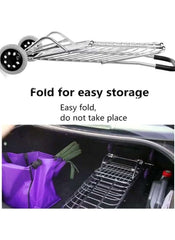 Huitich 2 wheel aluminum shopping cart folded for easy storage in car trunk with purple laundry basket