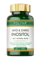 Folfar Myo and D-Chiro Inositol 40:1 supplement bottle for regulating cycles and supporting skin health