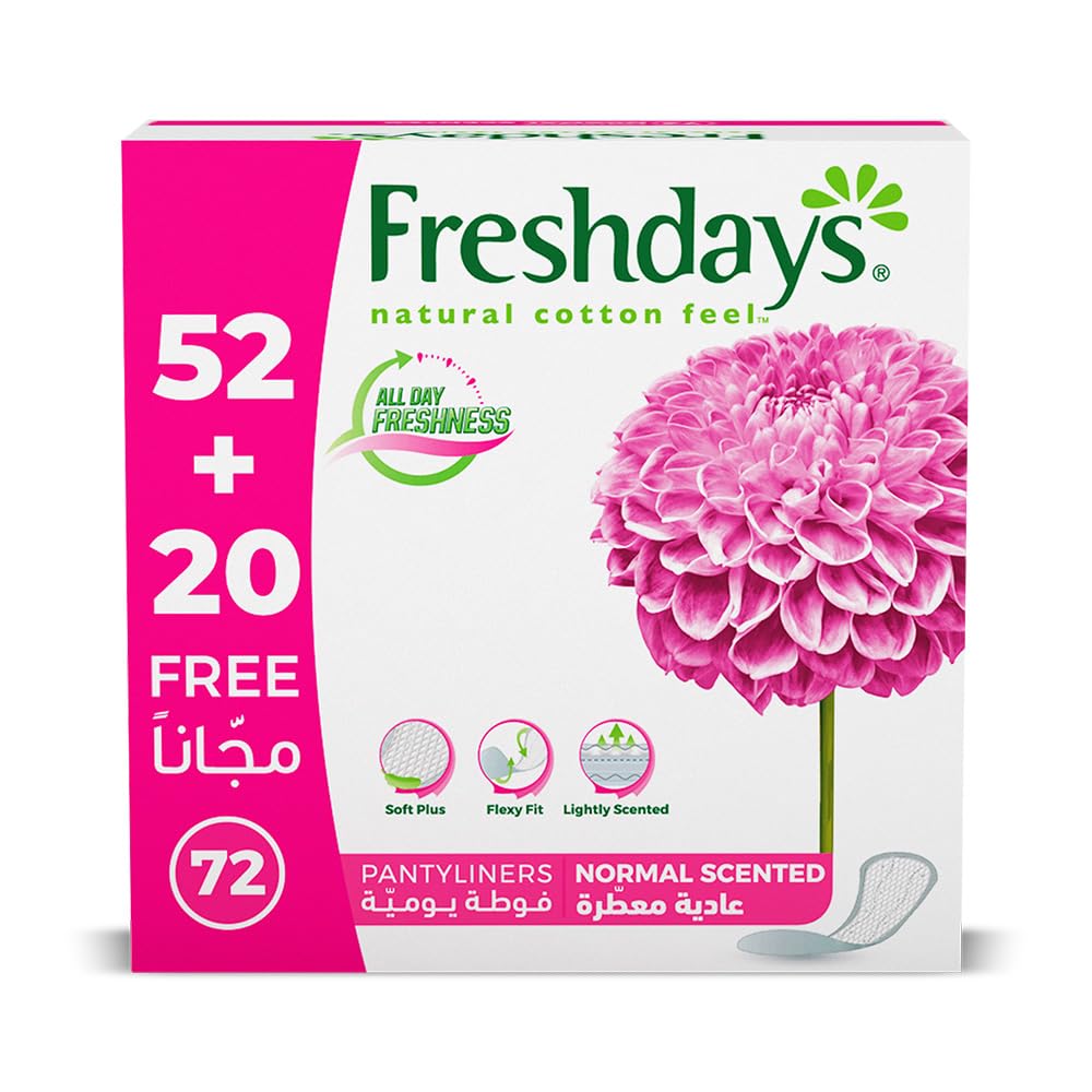 Freshdays daily liners 72 count box pantyliners normal scented natural cotton feel pink flower