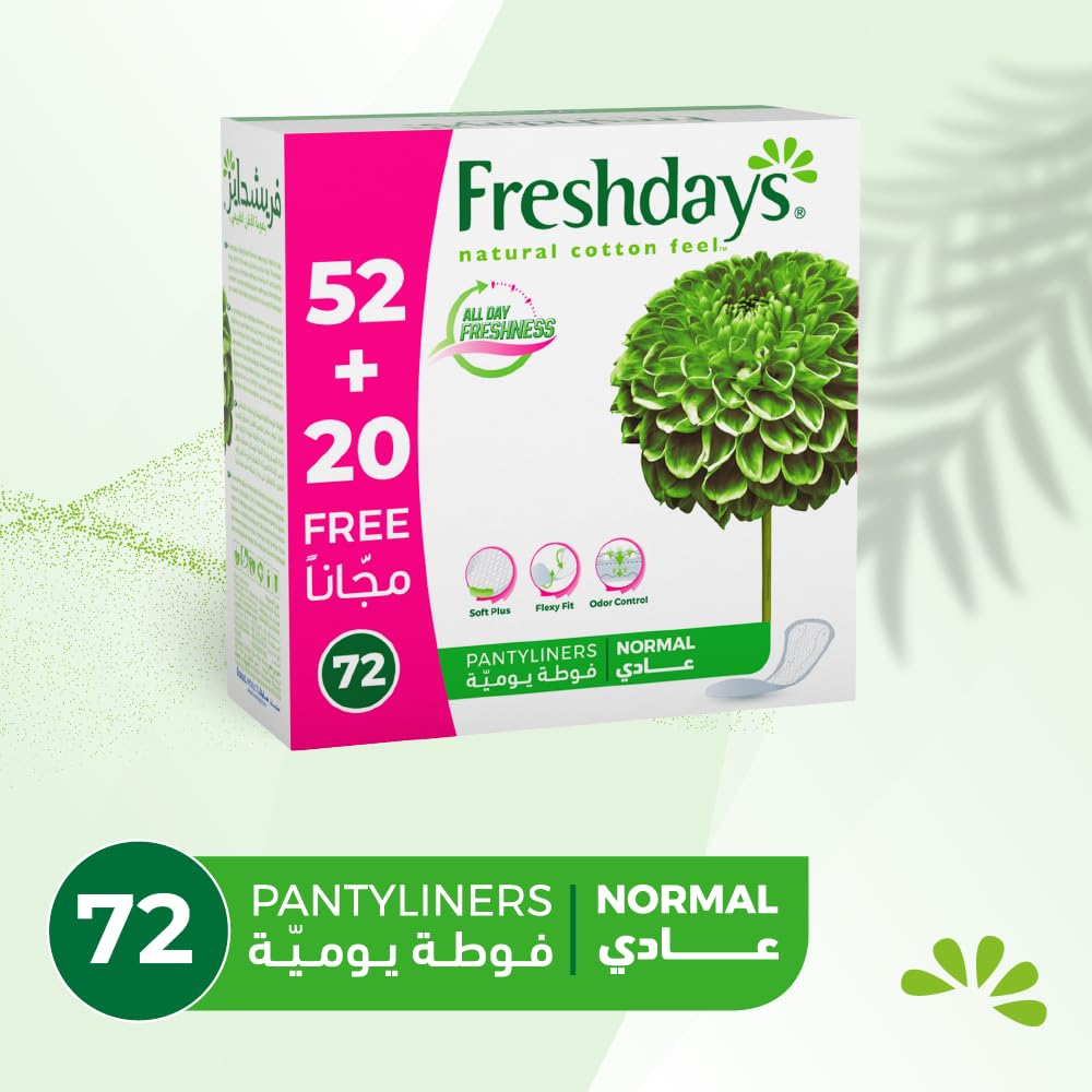 Freshdays daily liners 72 pads. Box of 72 pantyliners Freshdays natural cotton feel normal absorbency