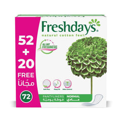 Freshdays daily liners 72 pads box with 52 plus 20 free normal pantyliners soft cotton feel and odor control