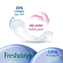 Long pantyliners pack showing odor control and 20% longer claim