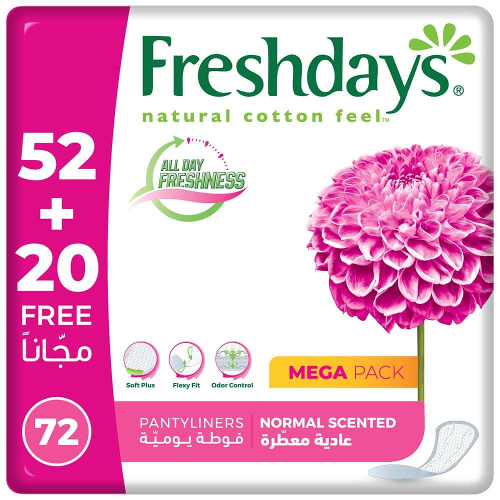 Freshdays daily liners mega pack 72 pantyliners with pink flower packaging normal scented
