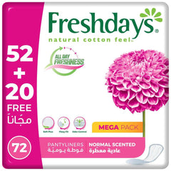 Freshdays daily liners mega pack 72 pantyliners with pink flower packaging normal scented