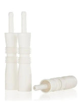 Set of white hollow tubes with two stopper tips and one applicator piece