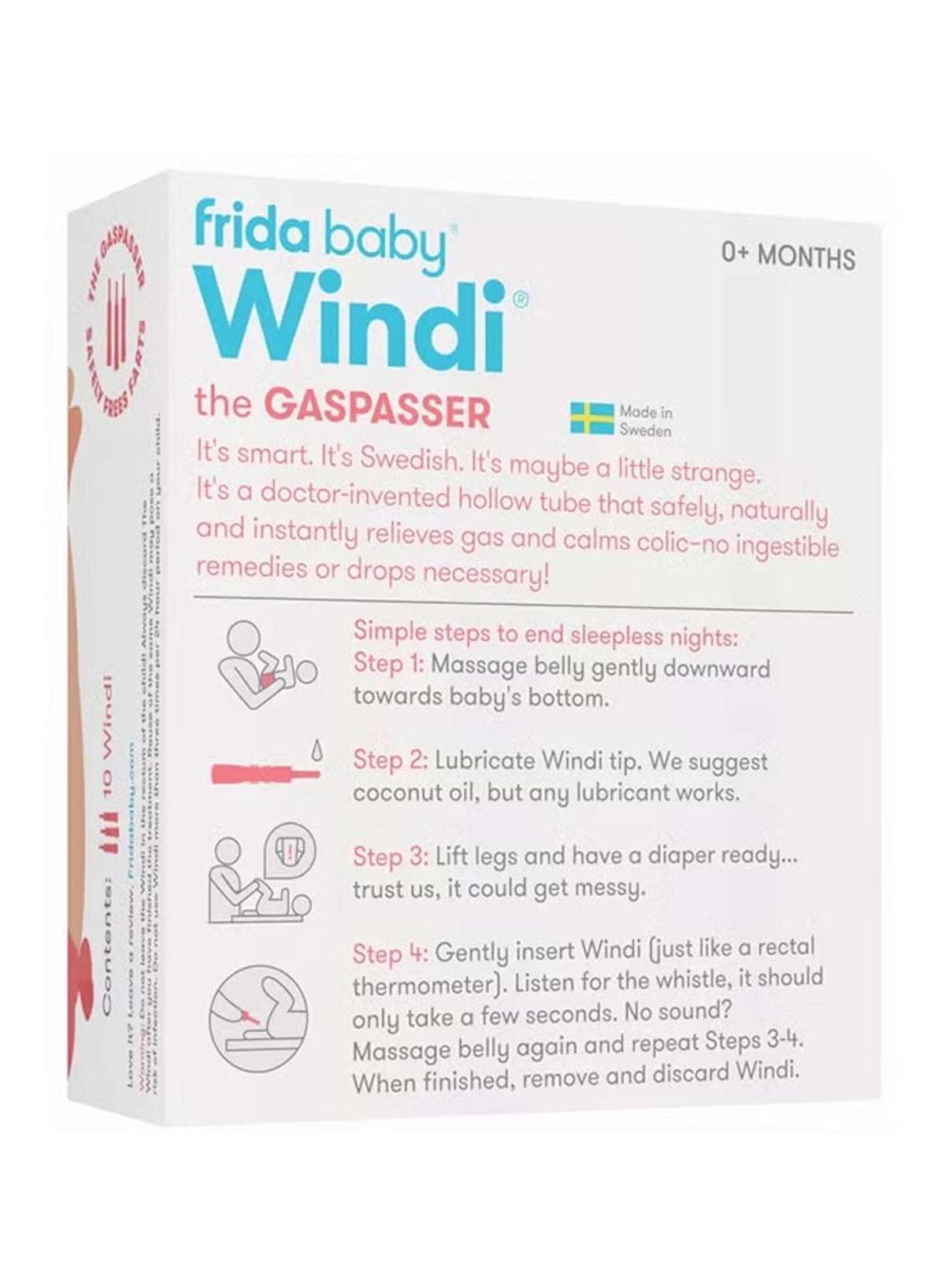 Fridababy Windi the GasspASSEr for baby gas and colic reliever with step-by-step instructions for safe use