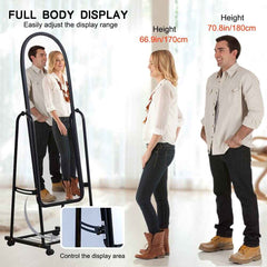Huitich full length mirror with wheels standing on black frame showing adjustable height feature