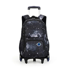 Starry galaxy rolling school backpack rear view with handle and wheels