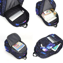 Starry galaxy rolling backpack open top with interior compartments