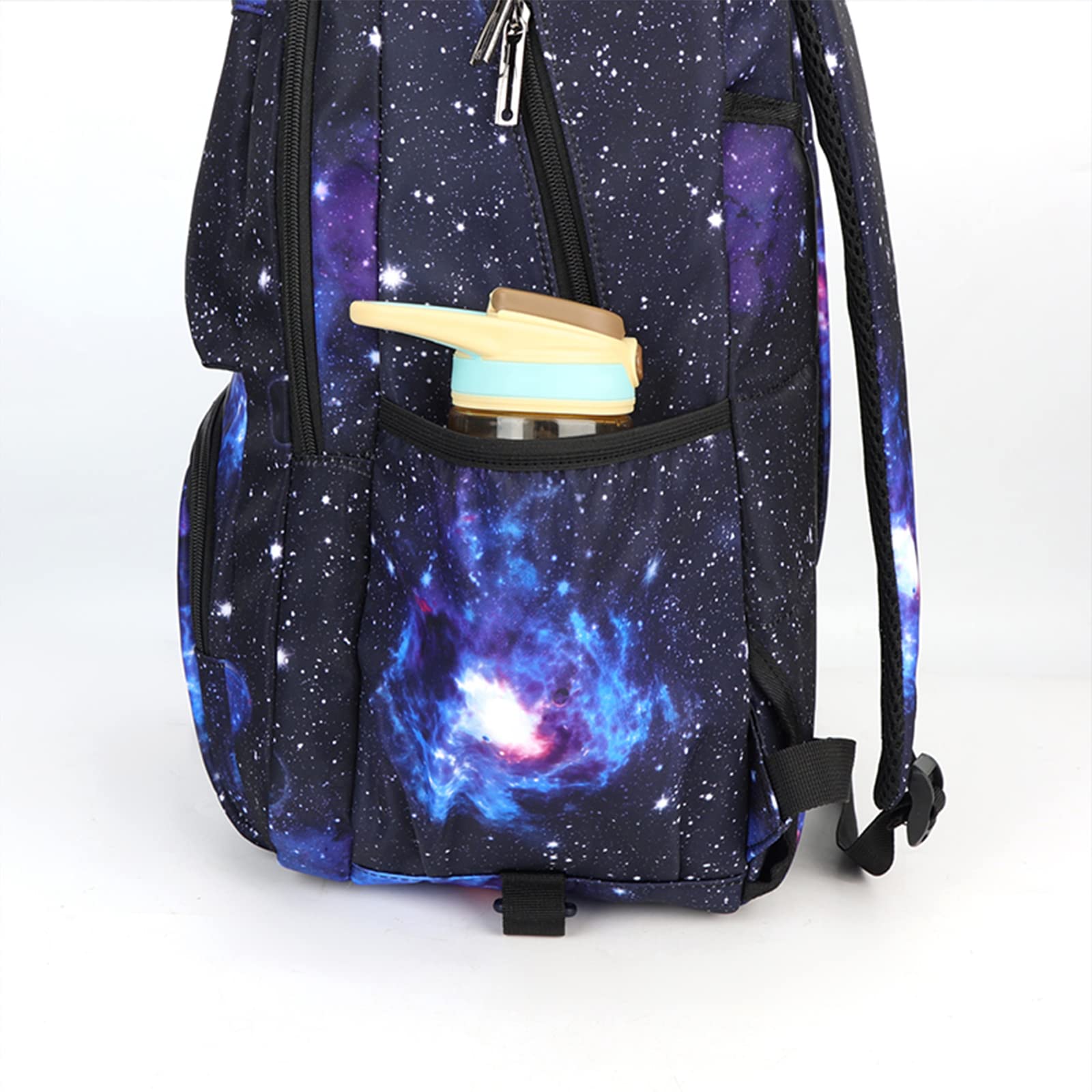 Huitich galaxy rolling school backpack with space-themed design and water bottle holder