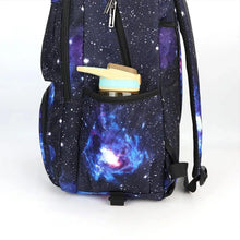 Starry galaxy rolling backpack front pocket holding books, with zipper and straps