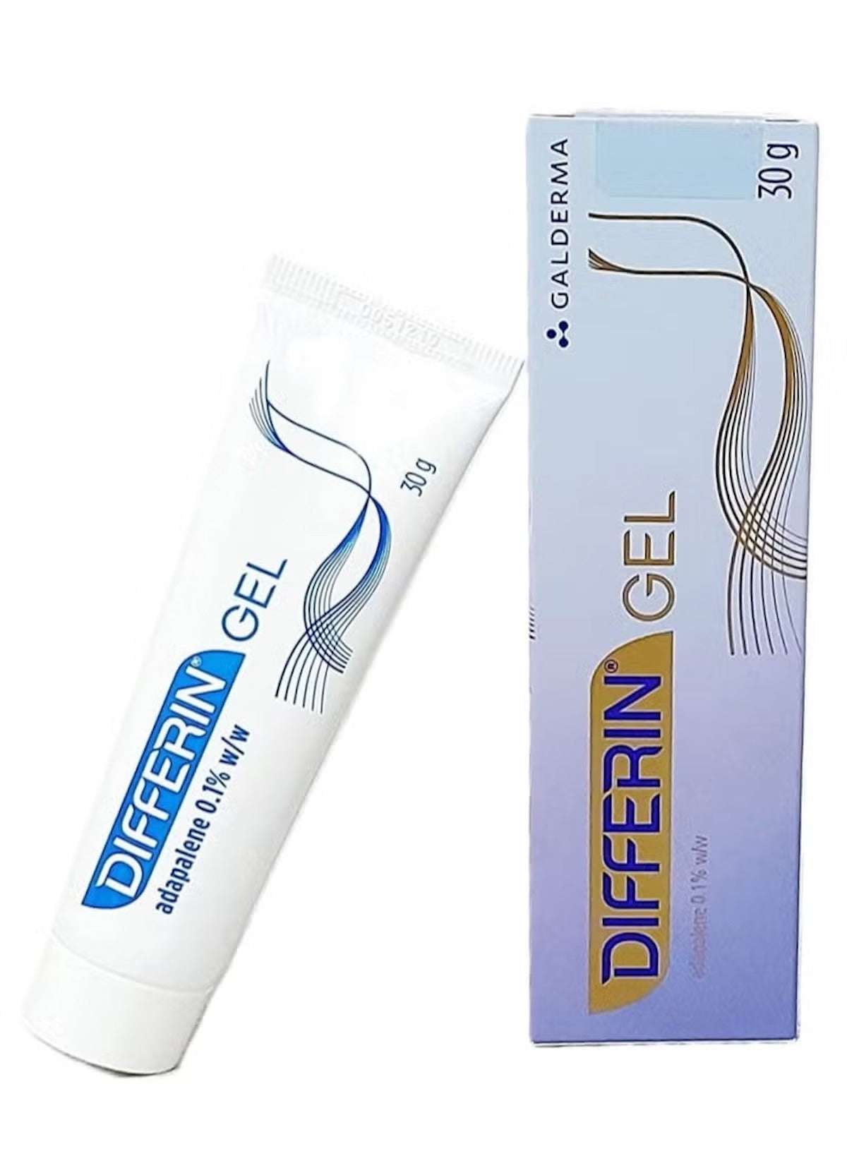 Differin Adapalene Gel 0.1 Acne Treatment in a 30g tube and boxed packaging for effective skincare