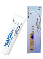 Differin Adapalene Gel 0.1 Acne Treatment in a 30g tube and boxed packaging for effective skincare