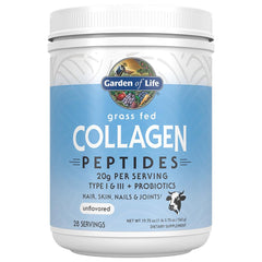 Garden of Life grass fed collagen peptides powder unflavored tub 28 servings for hair skin nails and joints