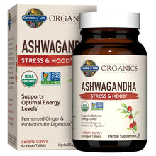 Organic ashwagandha stress & mood herbal supplement bottle and box