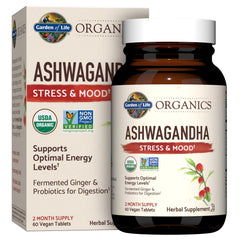 Garden of Life Organics Ashwagandha Stress and Mood bottle and box organic ashwagandha supplement UAE 60 vegan tablets