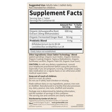 Organic ashwagandha supplement facts label panel with serving and ingredients