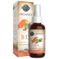 Garden of Life Organics raspberry vegan methylcobalamin bottle and box organic B12 spray UAE