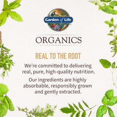 Garden of Life packaging art with logo and organics label surrounded by herbs for organic oil of oregano supplement