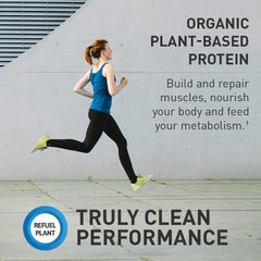 Garden of Life sports nutrition showing a woman running, promoting plant-based protein powder UAE for clean performance