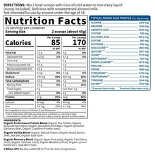 Nutrition Facts panel for organic plant-based protein powder