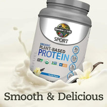 Garden of Life Sport organic plant-based protein powder tub with vanilla flavor
