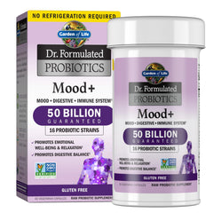 Garden of Life Dr Formulated Mood Plus probiotics for mood and relaxation 50 billion CFU 16 strains bottle and box