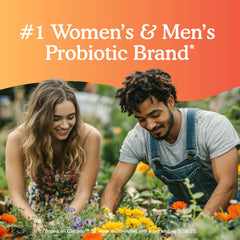 Garden of Life ad with smiling man and woman gardening among flowers promoting probiotics for mood and relaxation