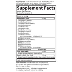 Garden of Life supplement facts label showing Mood Probiotic Blend ingredients and dosage probiotics for mood and relaxation