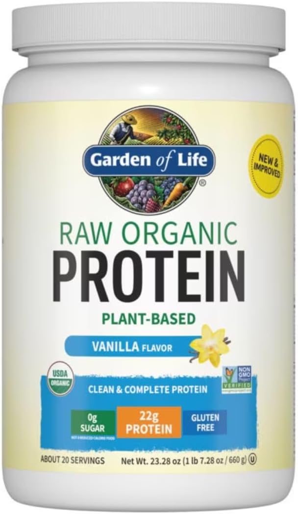 Garden of Life Raw Organic Protein plant based vanilla tub vegan vanilla protein powder 22g protein
