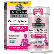 Dr. Formulated probiotics bottle for women, 50 billion CFU, 30 capsules, shelf-stable.