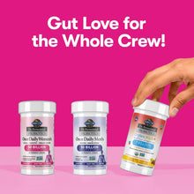 Probiotic supplement bottles for women and men, plus organic kids bottle, three-pack display.