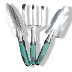 Huitich 3 piece garden tools for planting with green ergonomic handles and stainless steel heads