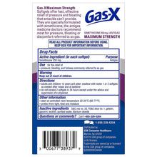 Gas-X Maximum Strength softgels back panel with Drug Facts