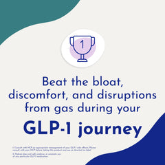 Ad graphic for GLP-1 users with trophy icon and text Beat the bloat using Gas-X Maximum Strength gas relief softgels.