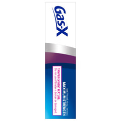 Gas-X Maximum Strength gas relief softgels box with blue and purple gradient packaging, logo and tamper warning