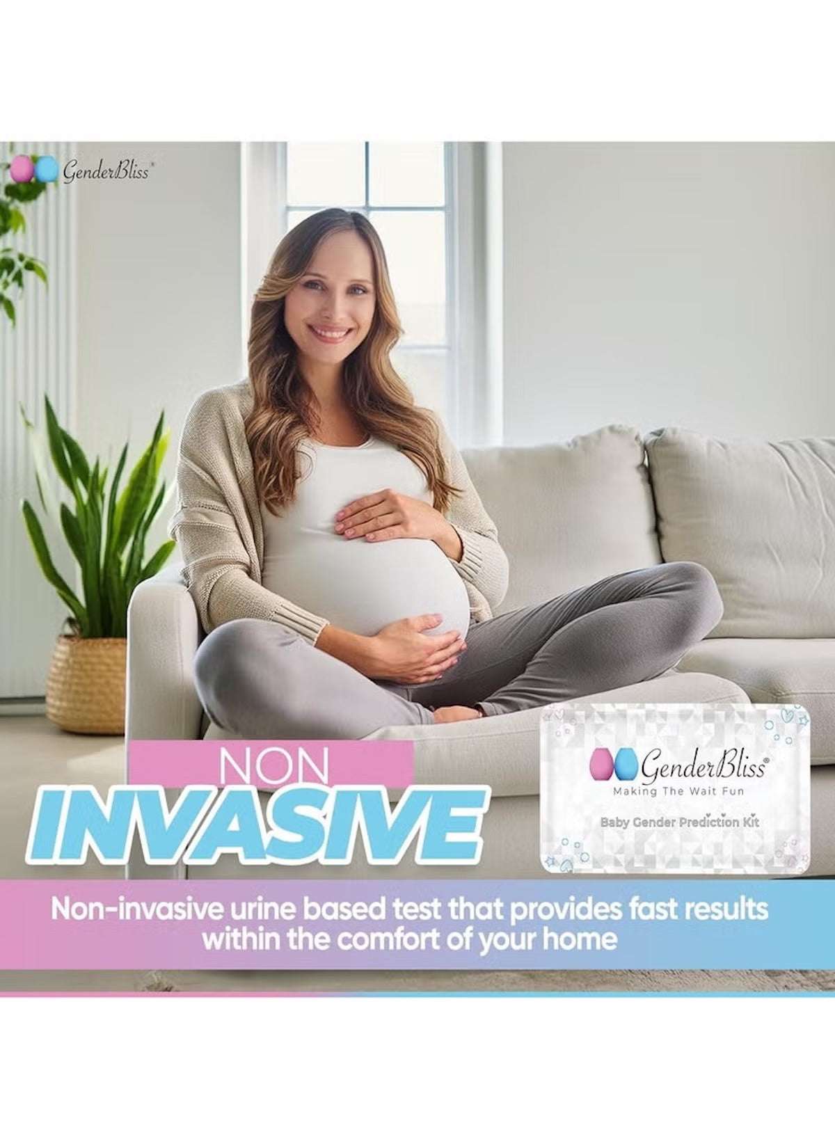 Pregnant woman using GenderBliss baby gender prediction kit UAE at home for fast results