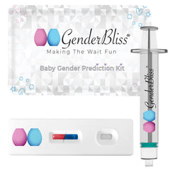 GenderBliss early baby gender prediction kit syringe and test cassette with blue and pink indicators