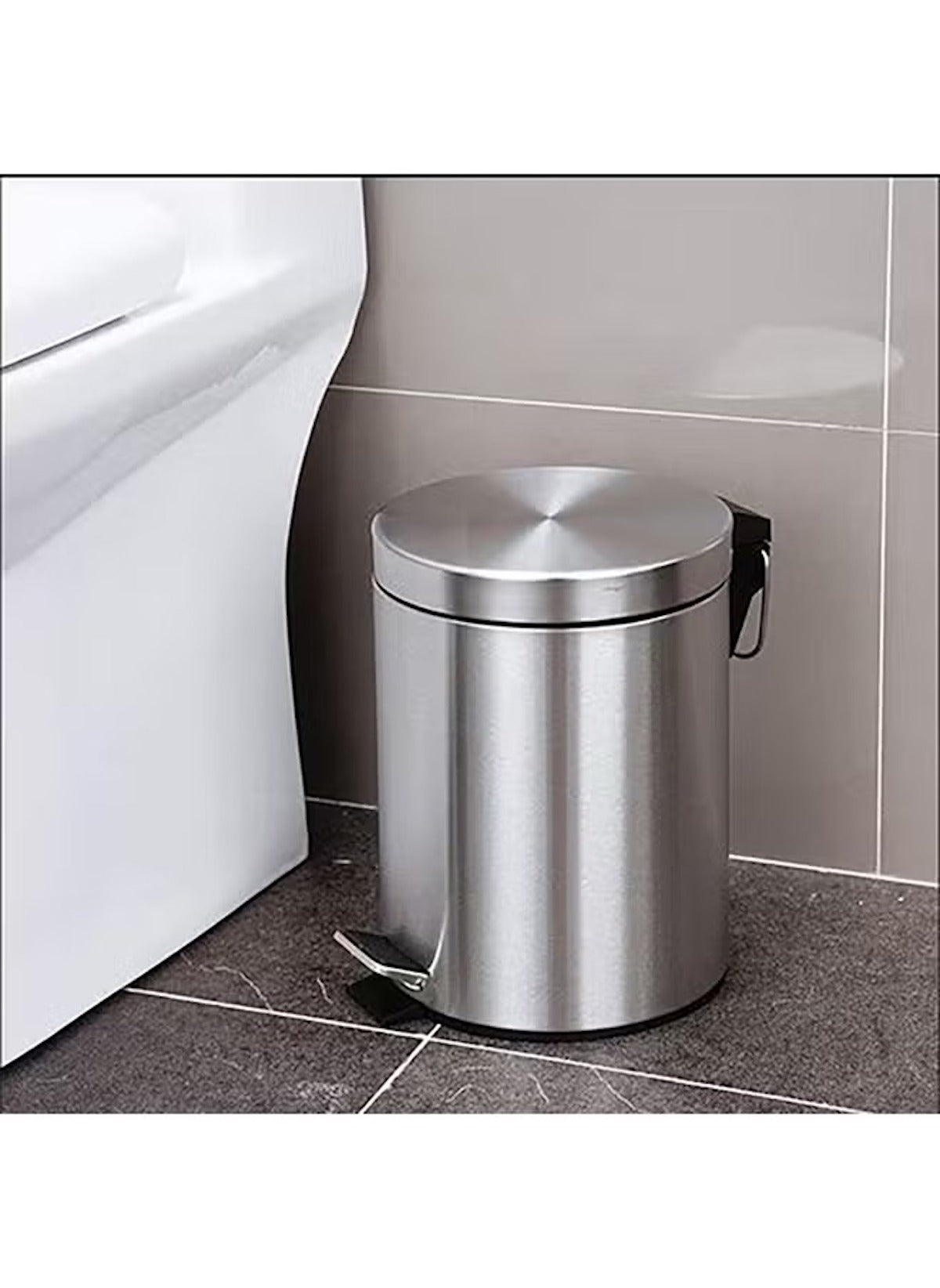 Huitich 12L stainless steel pedal bin next to a toilet in a modern bathroom