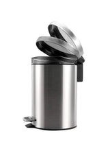 Stainless steel 12L pedal waste bin with swing lid open and step lever visible