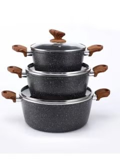 Huitich 13 piece kitchen cookware set with nonstick black pots and wooden handles with glass lids